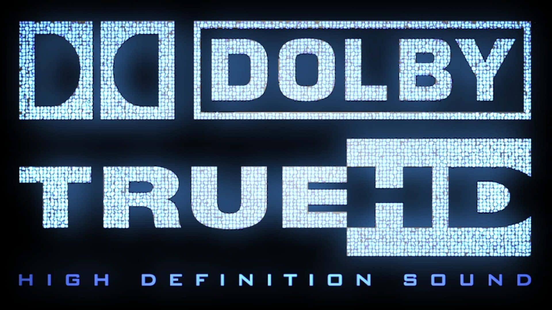 Dolby Digital 桌布 壁紙 — Dolby TrueHD 標誌以發光藍色像素文字呈現在深色背景上。