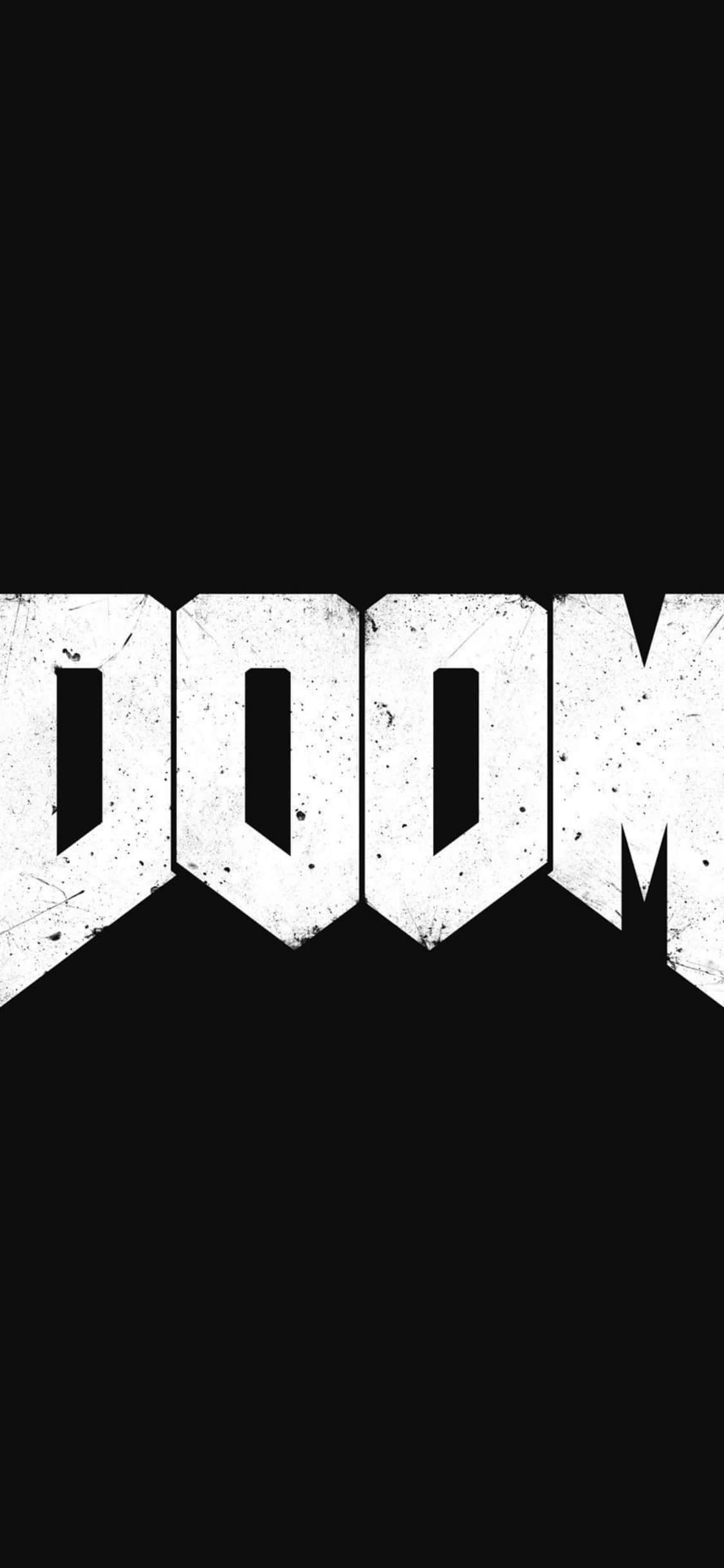 電玩遊戲 桌布 壁紙 — 「DOOM」一詞以粗體白色磨損字體居中顯示在純黑色背景上。