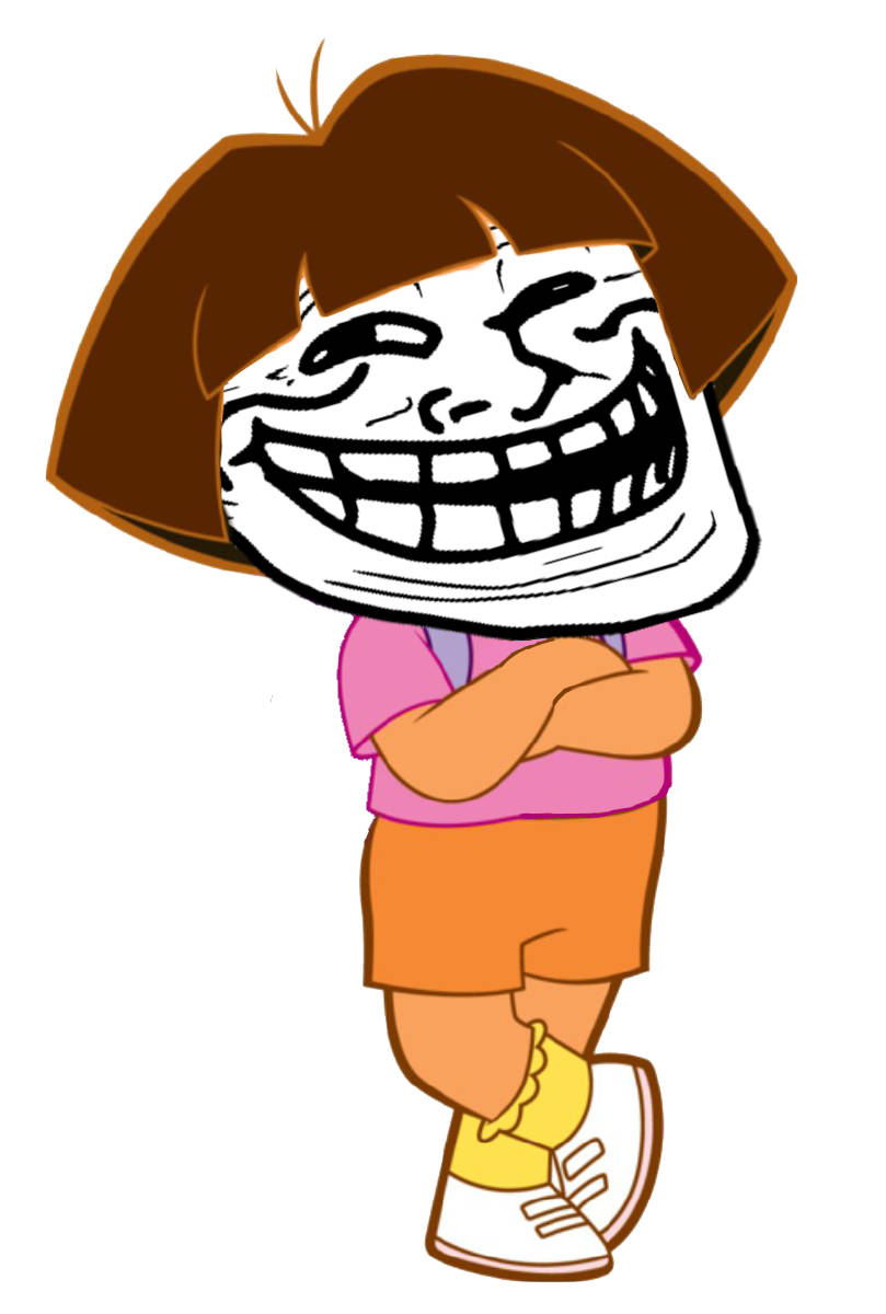 Funny Memes 桌布 壁紙 — Dora the Explorer 頭上疊加了一個 troll face 迷因，自信地交叉雙臂。