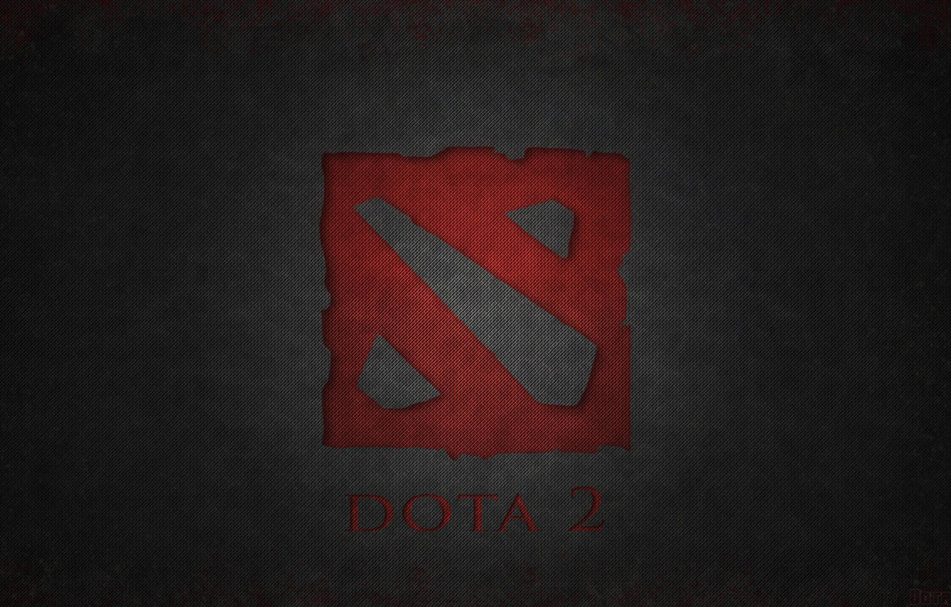 電玩遊戲 桌布 壁紙 — Dota 2 標誌以紅色和灰色居中放置在帶有微妙紅色飛濺效果的深色紋理背景上。