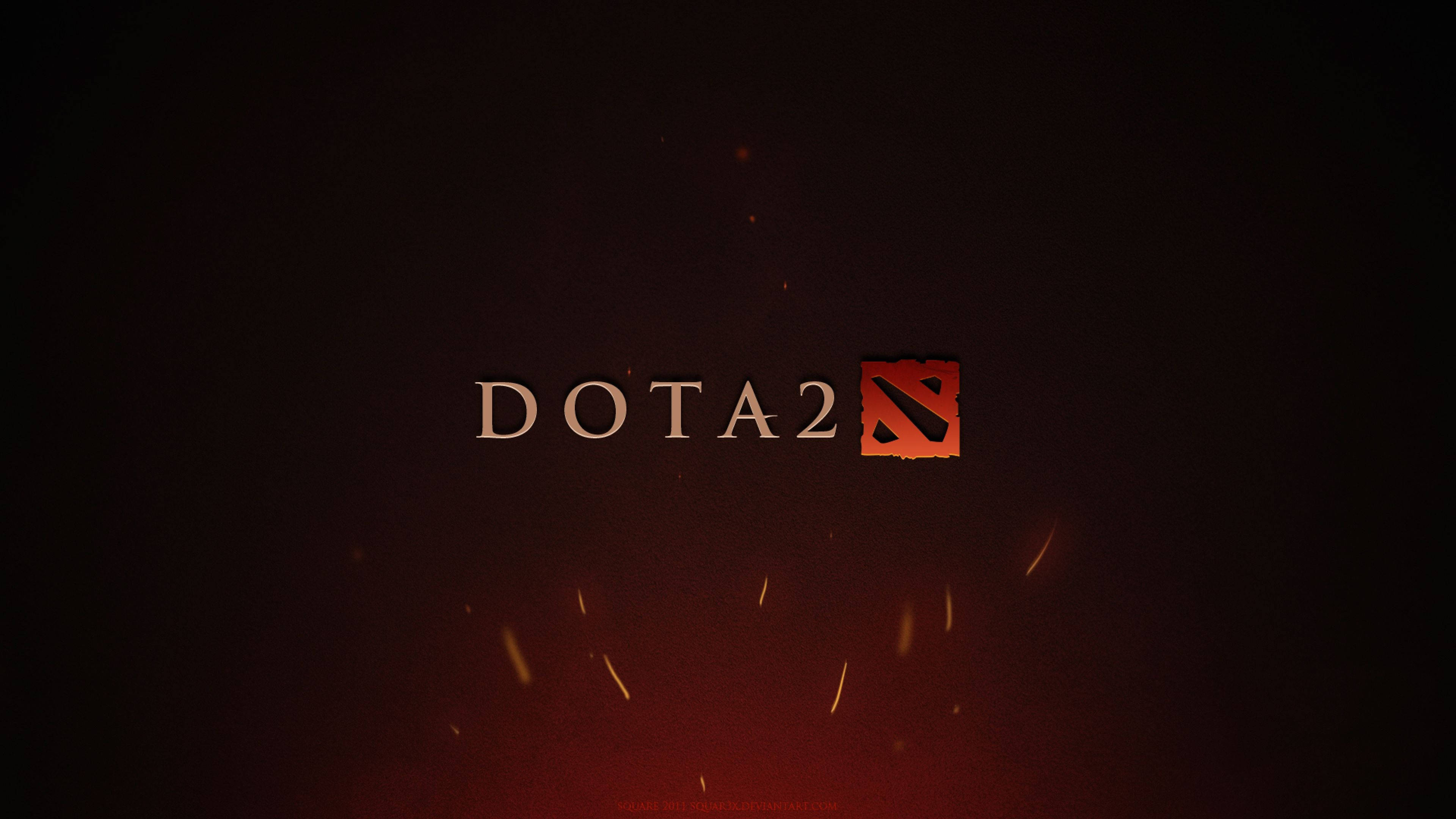 Dota 2 4K 桌布 壁紙 — Dota 2 標誌在深紅色的背景上閃耀著熾熱的火花，散發出強烈的數位能量。