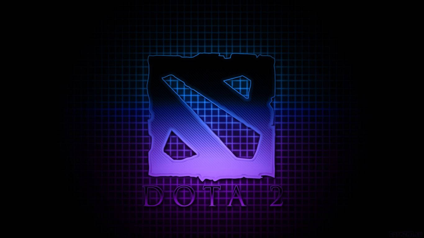 電玩遊戲 桌布 壁紙 — Dota 2 標誌在深色網格背景上散發出充滿活力的藍色和紫色漸變光芒。