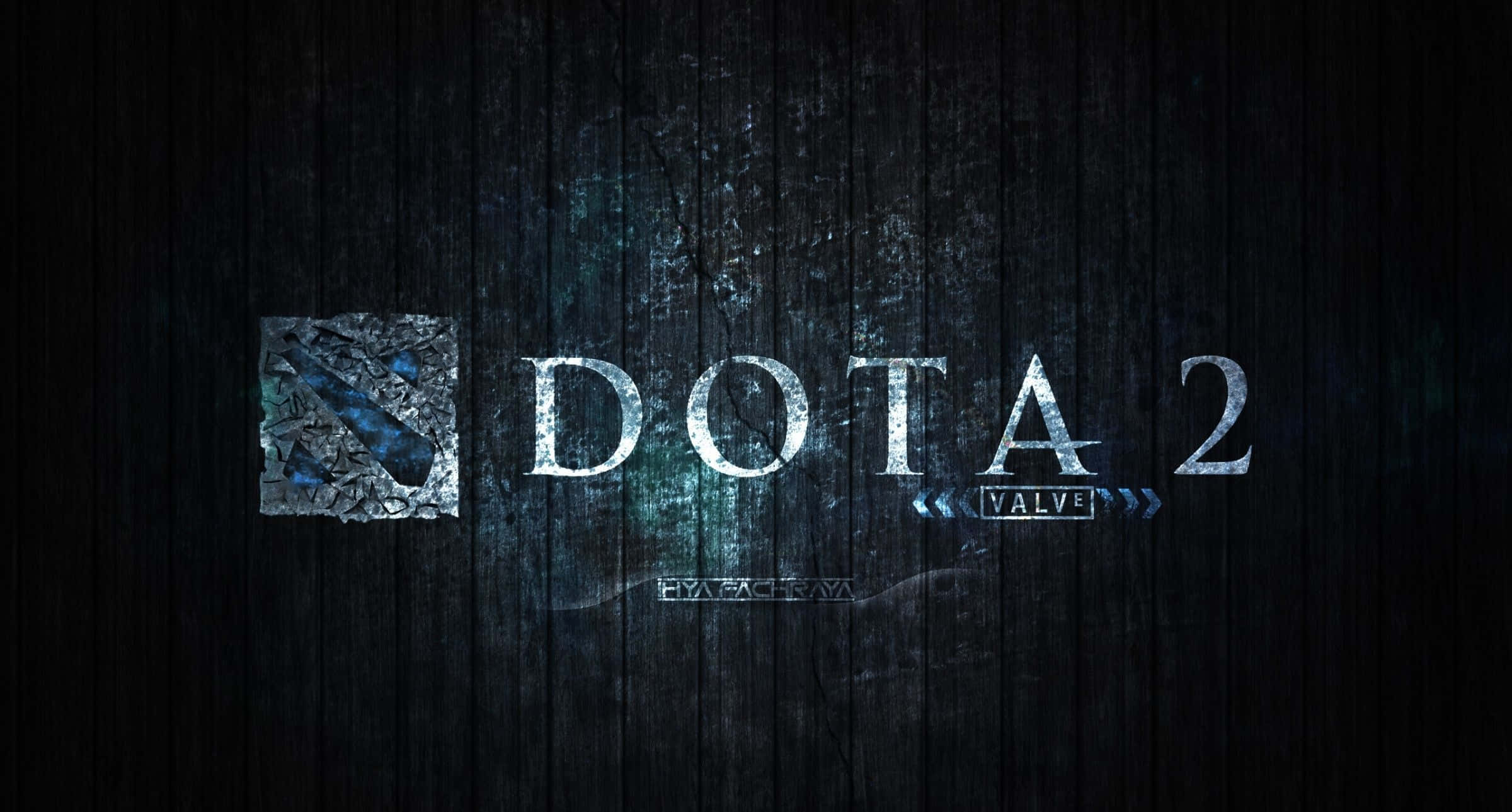 Dota 桌布 壁紙 — Dota 2 標誌在深色風化木背景上發出冰藍色光芒。