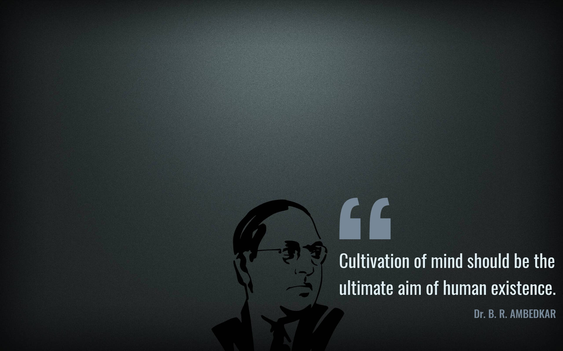 Dr Babasaheb Ambedkar 桌布 壁紙 — Dr. B R 安貝德卡的剪影，背景為深色漸變，附有關於心靈修養的名言。