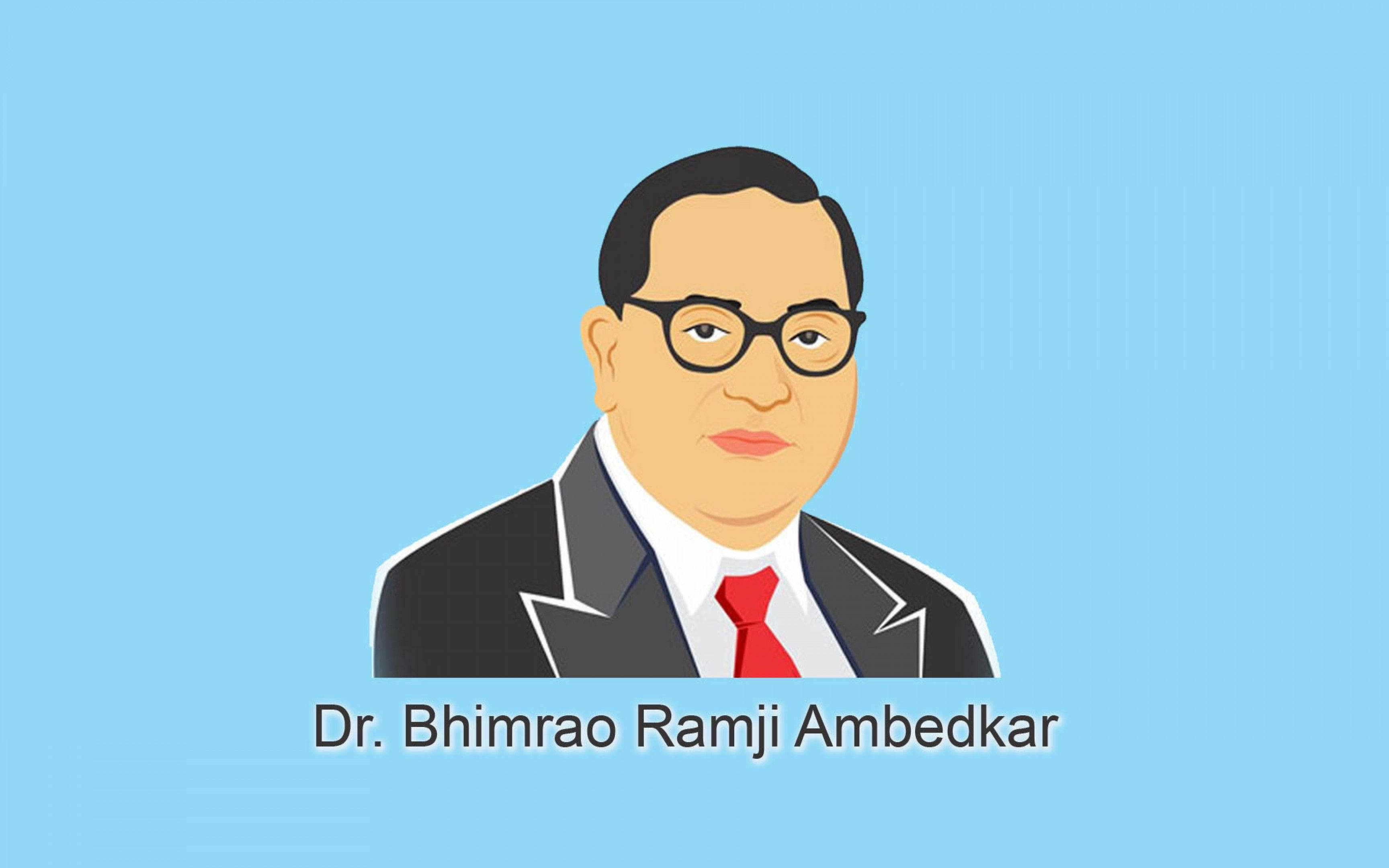 Ambedkar 桌布 壁紙 — Dr. Bhimrao Ramji Ambedkar 身穿西裝和紅色領帶的插圖肖像，背景為純藍色。