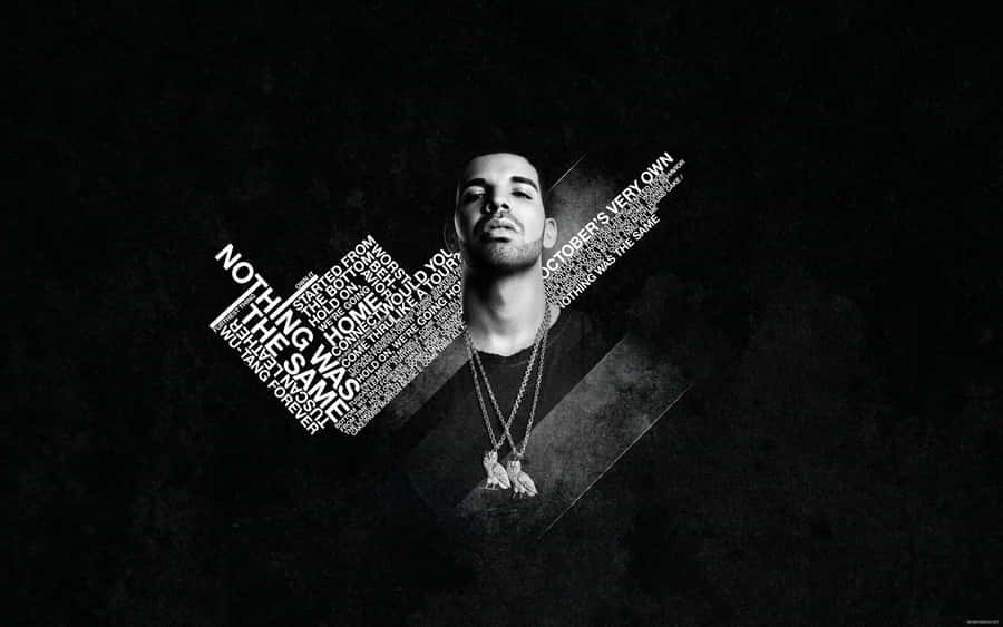 Aesthetic Drake 桌布 壁紙 — Drake 在深色背景下向上凝視，他的專輯名稱 'Nothing Was the Same' 以白色文字在他周圍形成鑽石形狀。