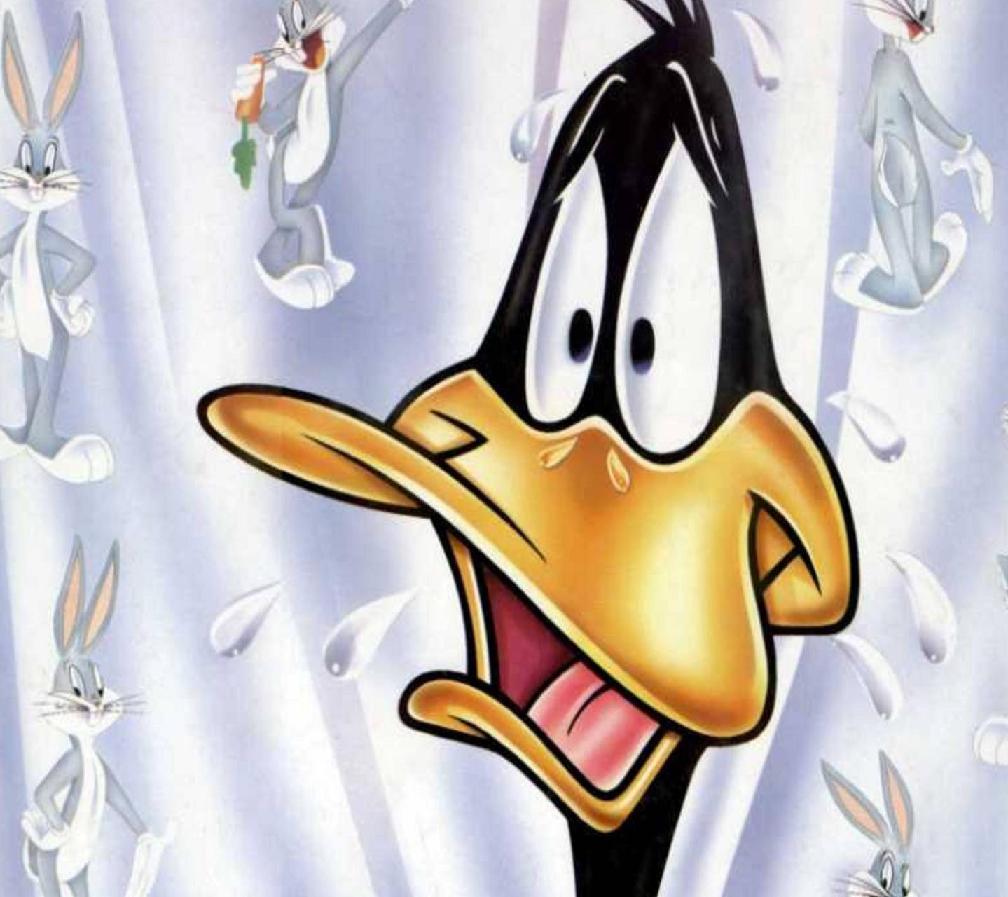 達菲鴨 桌布 壁紙 — Duck Dodgers 看起來很害怕，因為 Bugs Bunny 多次出現在他周圍，形成一個卡通追逐場景。