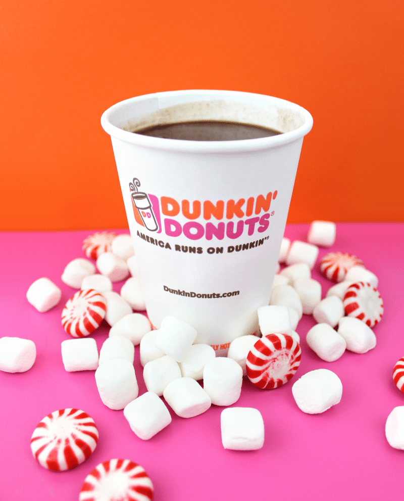 鮮豔的 Dunkin Donuts 標誌，搭配純黃色背景 壁紙