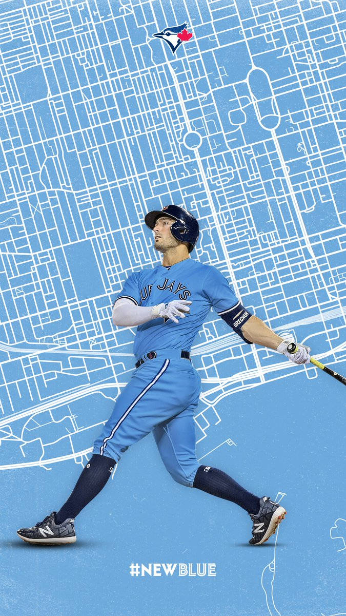 多倫多藍鳥隊棒球運動員拿著球棒在城市地圖背景前奔跑。 — MLB 壁紙