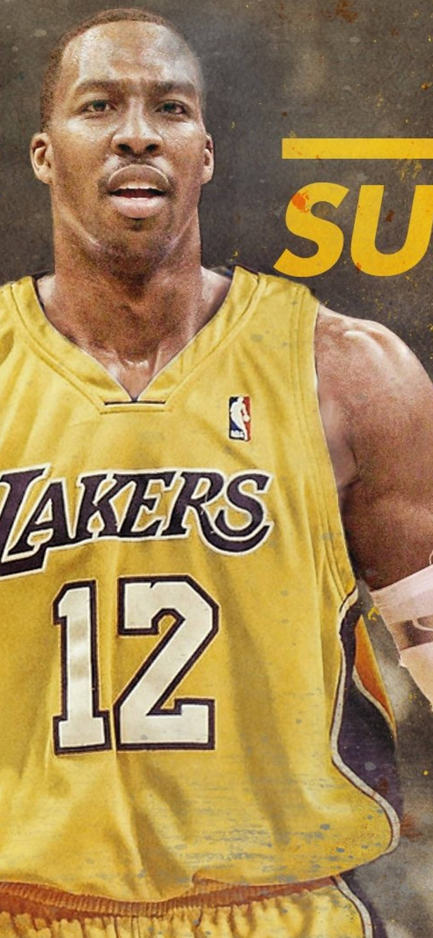 Dwight Howard身穿湖人隊12號球衣神情專注 — 洛杉磯湖人 壁紙