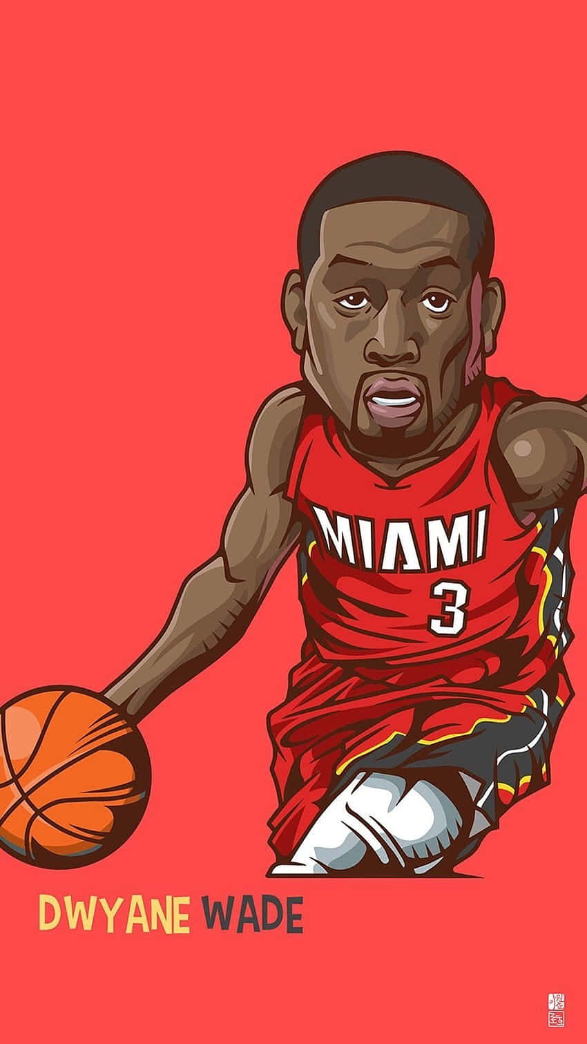 Dwyane Wade 身穿邁阿密熱火球衣在紅色背景上運球。 — NBA 壁紙