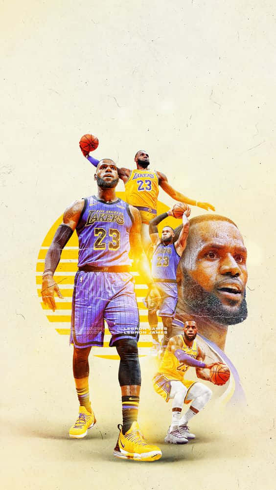 勒布朗·詹姆斯身穿湖人籃球裝備的合成數位肖像。 — King Lebron James 壁紙