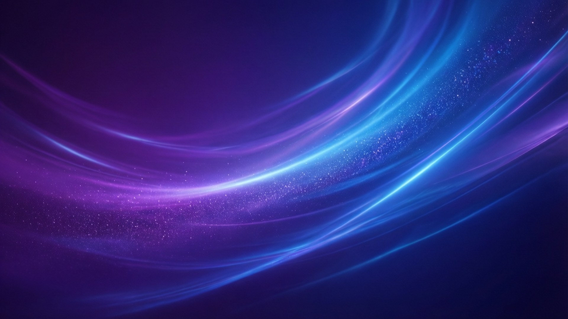 Purple Blue Gradient 壁紙 — 電光藍和深紫色的動態發光絲帶在灑滿閃爍粒子的宇宙背景上流動。