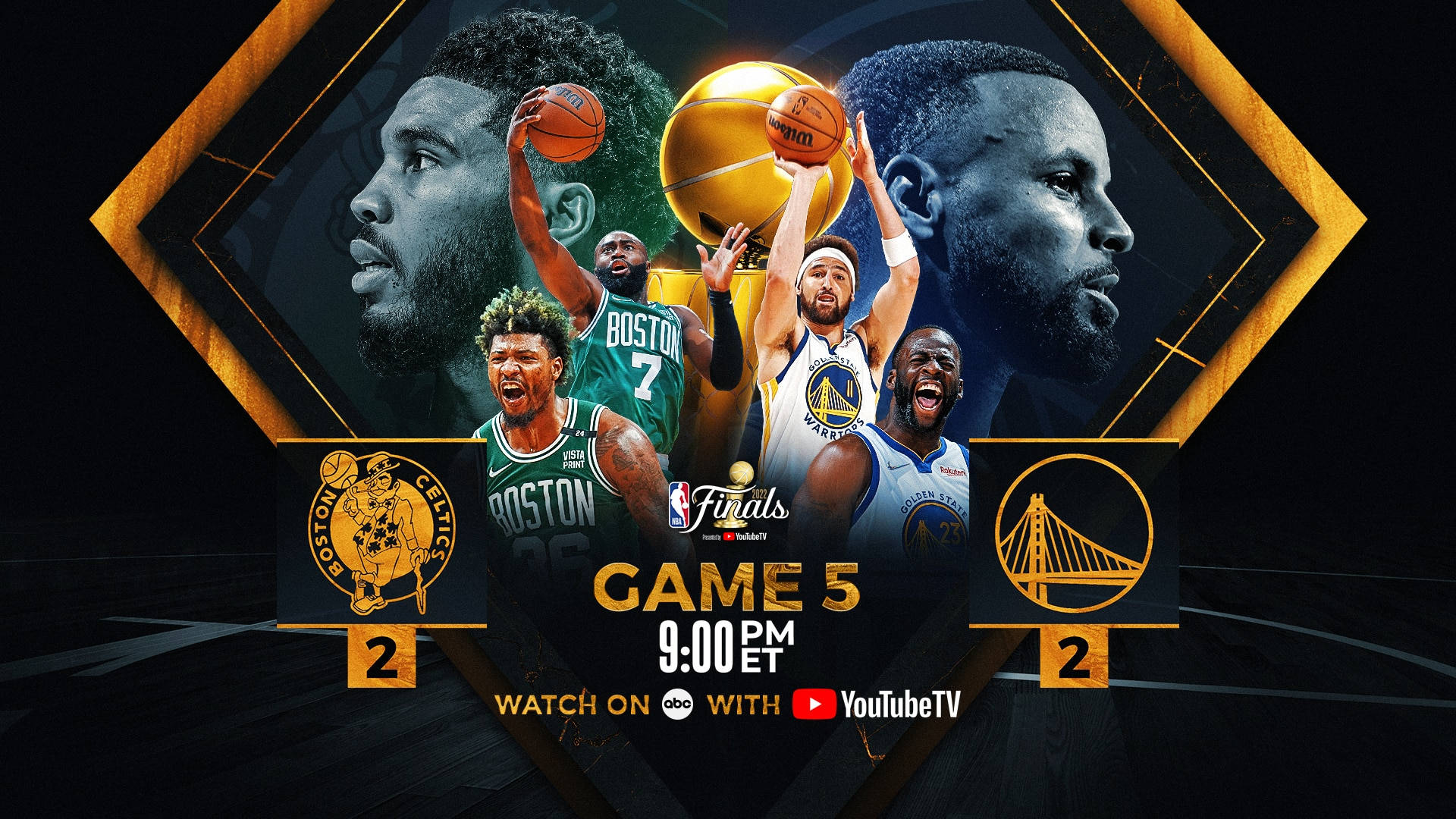 NBA總決賽第五場對決：波士頓塞爾提克對金州勇士，比分2-2。 — 金州勇士 壁紙