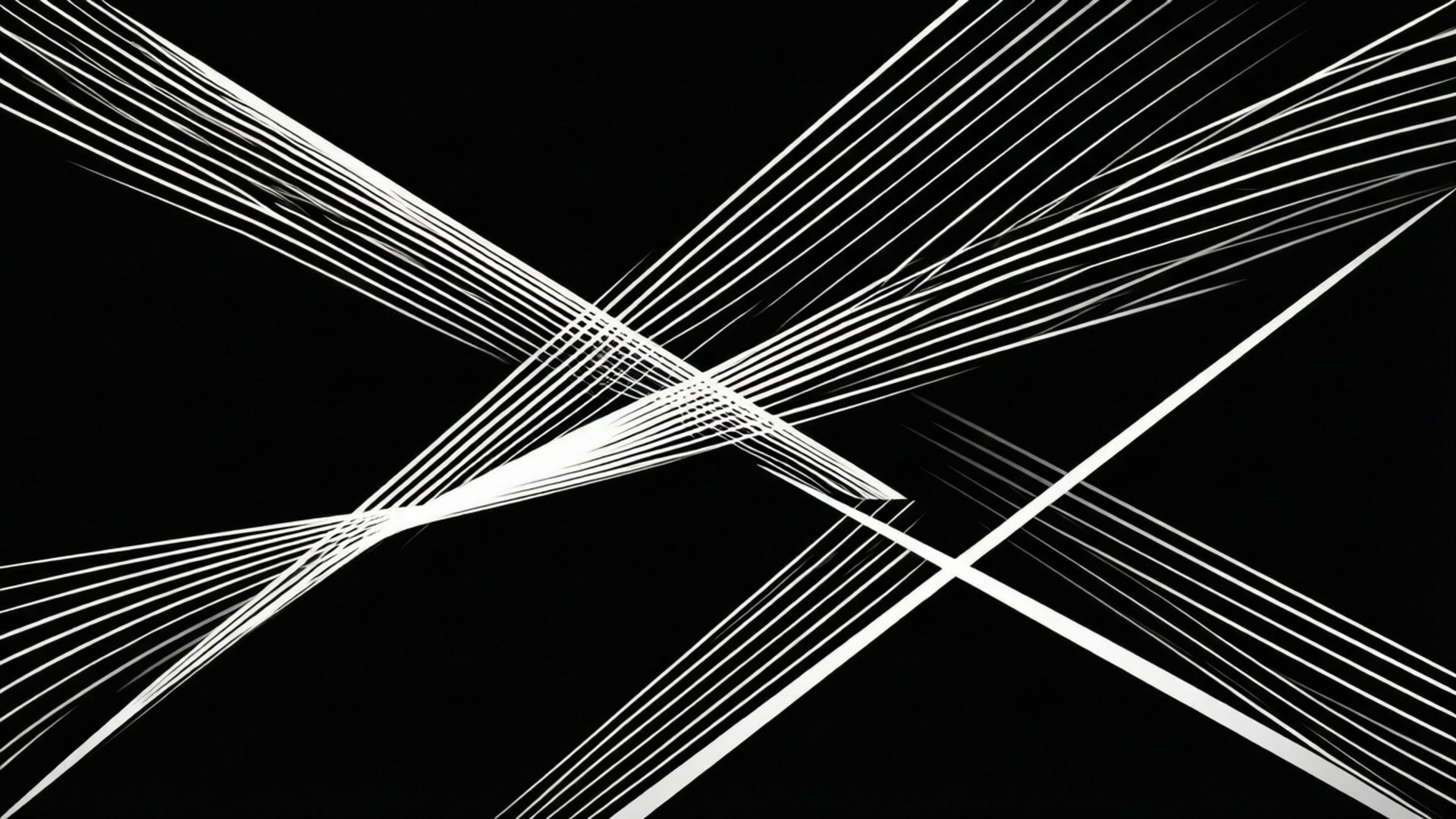 Line Vector 桌布 壁紙 — 動態白色線條在純黑背景上放射交錯，形成大膽的幾何抽象圖案。