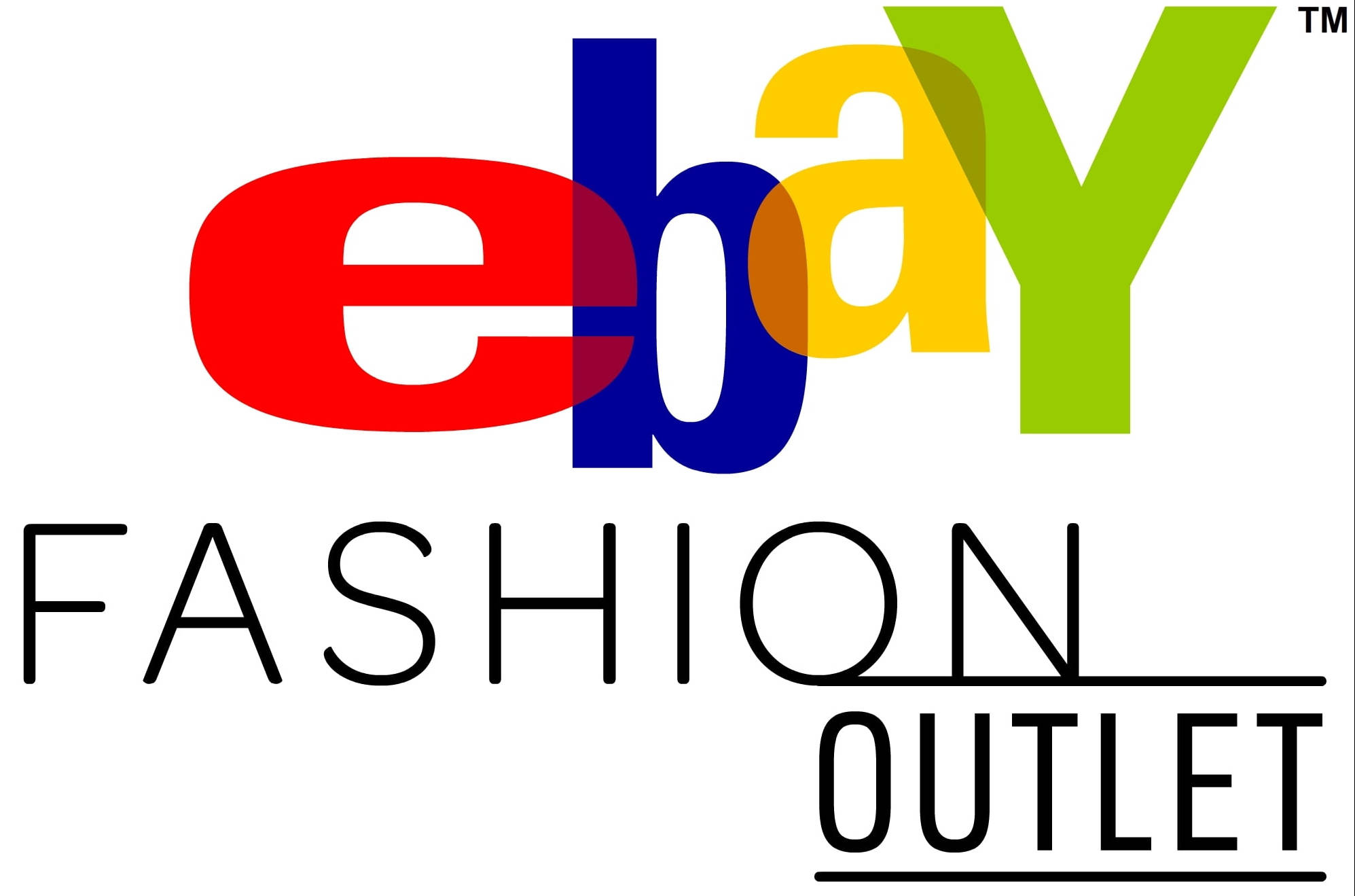eBay 桌布 壁紙 — eBay Fashion Outlet 標誌，帶有彩色字母和白色背景上的粗體黑色文字。