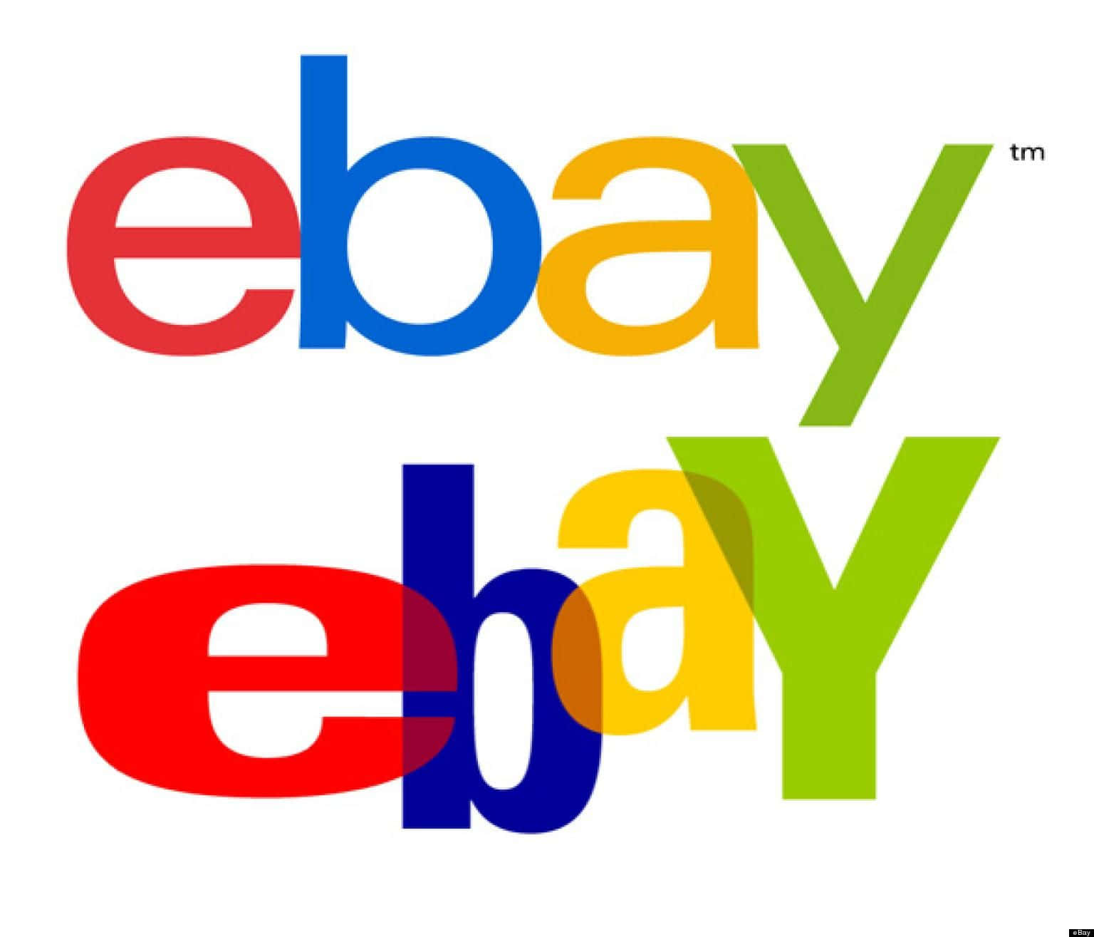 品牌 桌布 壁紙 — eBay 標誌以粗體彩色字母垂直堆疊在純白色背景上。