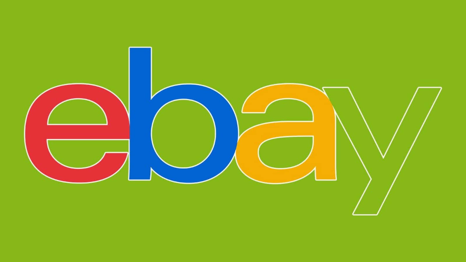 eBay 桌布 壁紙 — eBay 標誌以粗體紅色、藍色和黃色字母在純綠色背景上脫穎而出。
