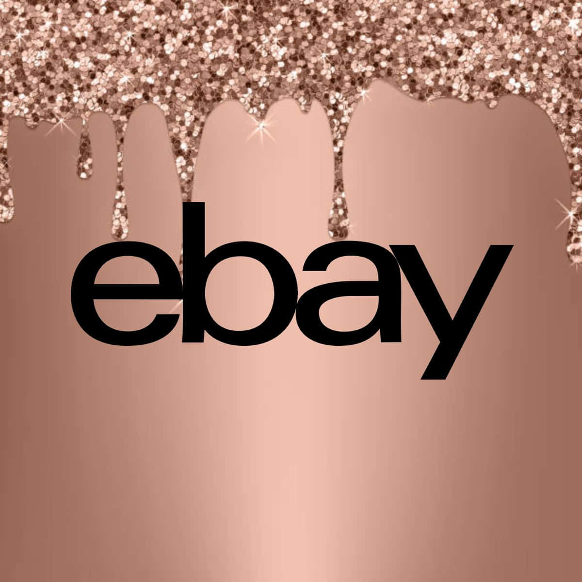 標誌 桌布 壁紙 — eBay 標誌以粗體黑色文字居中於玫瑰金色背景上，頂部有亮粉滴落。