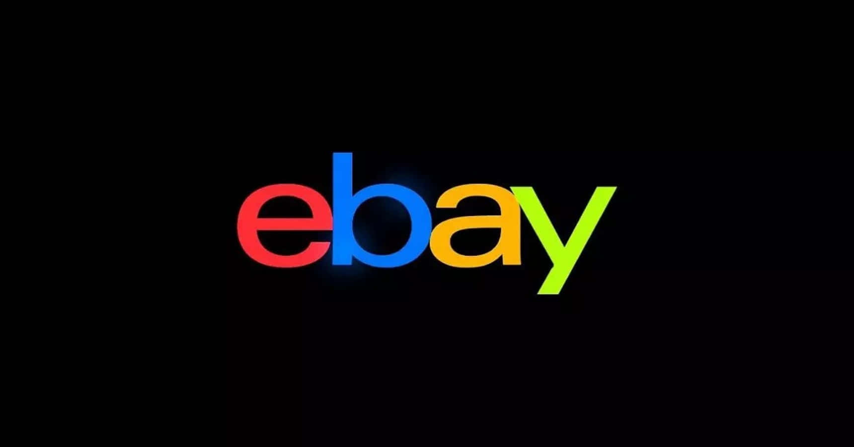 eBay 桌布 壁紙 — eBay 標誌以鮮豔的紅色、藍色、黃色和綠色字母在純黑背景上發光。