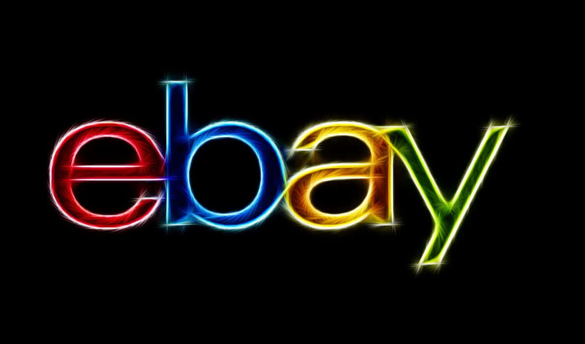品牌 桌布 壁紙 — eBay 標誌在黑色背景上以鮮豔的霓虹色彩發光，每個字母散發出電光。