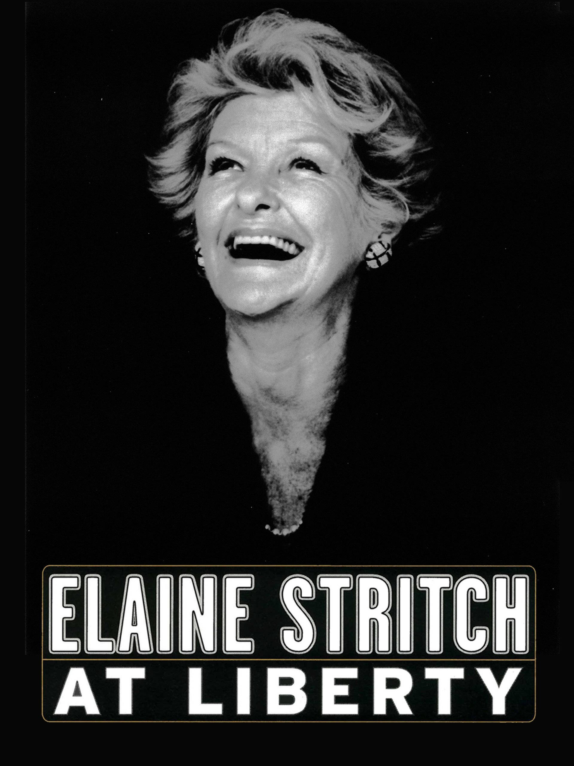 Laughing 桌布 壁紙 — Elaine Stritch 在高對比度的黑白肖像中開懷大笑，下方有粗體文字。