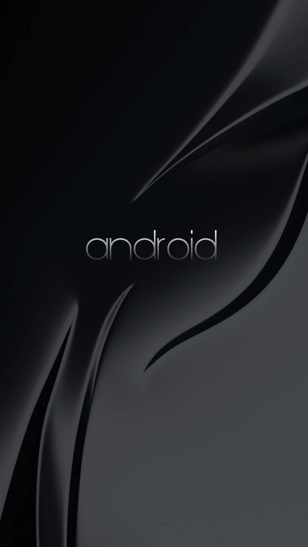 帶有銀色 android 標誌的黑色抽象波浪 — iPhone 12 壁紙