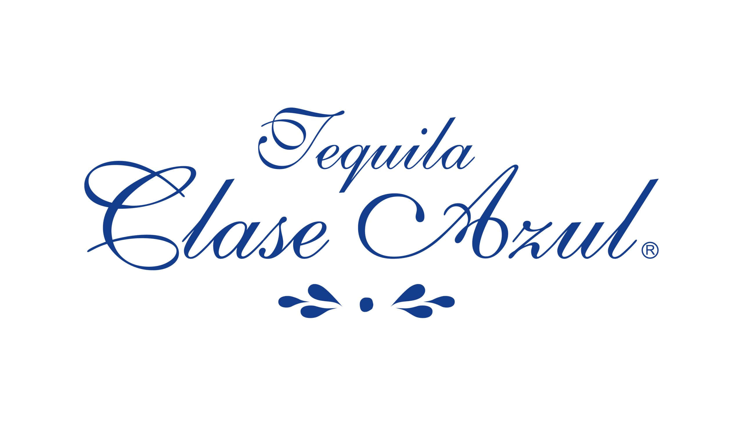 標誌 桌布 壁紙 — Tequila Clase Azul 的優雅藍色草書標誌，純白背景配以裝飾性葉片點綴。