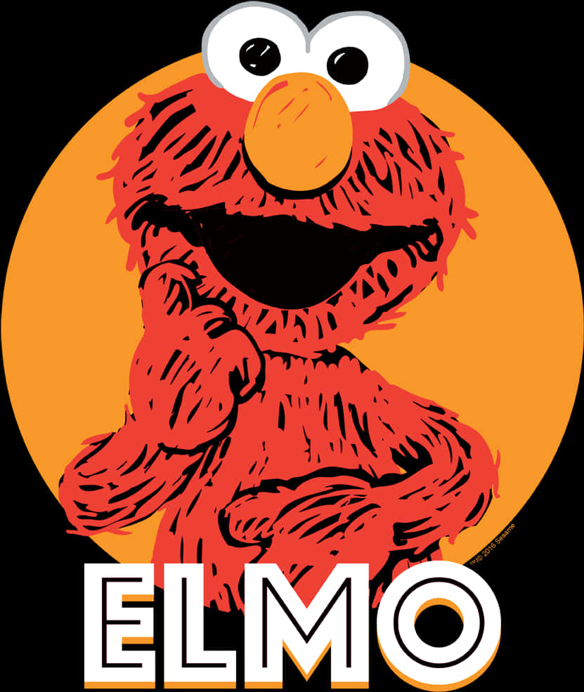 muppets 桌布 壁紙 — Elmo 在黑色背景上對著一個大膽的橙色圓圈微笑，名字在下方。