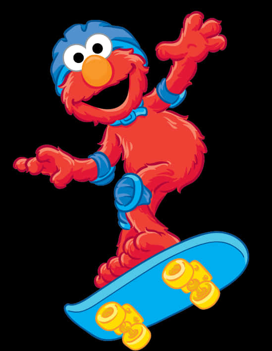 Elmo 桌布 壁紙 — Elmo 在黑色背景前踩著藍色滑板（黃色輪子），戴著藍色頭盔和護膝。