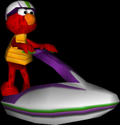 Elmo 桌布 壁紙 — Elmo 在黑色背景的 3D 渲染場景中騎著一輛紫色和白色的水上摩托車。