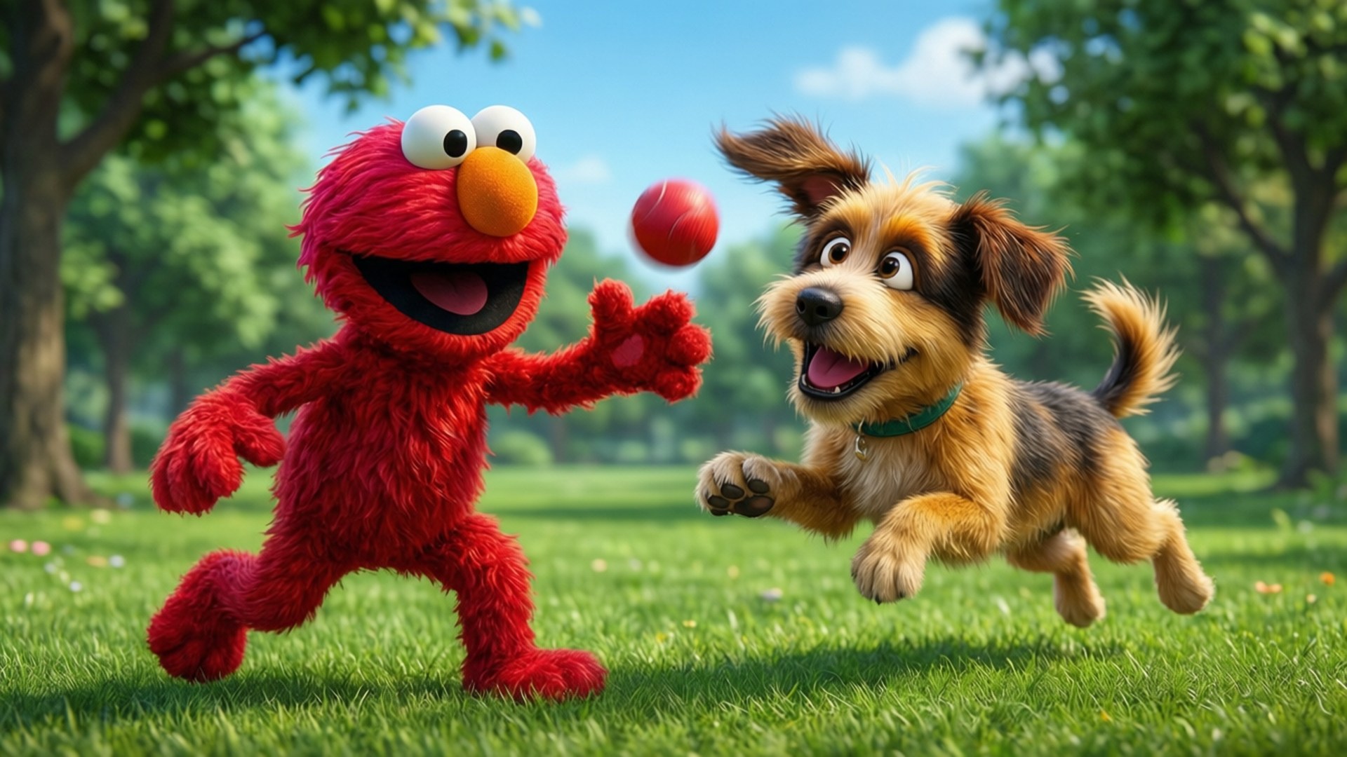 Elmo 與小狗玩樂 壁紙