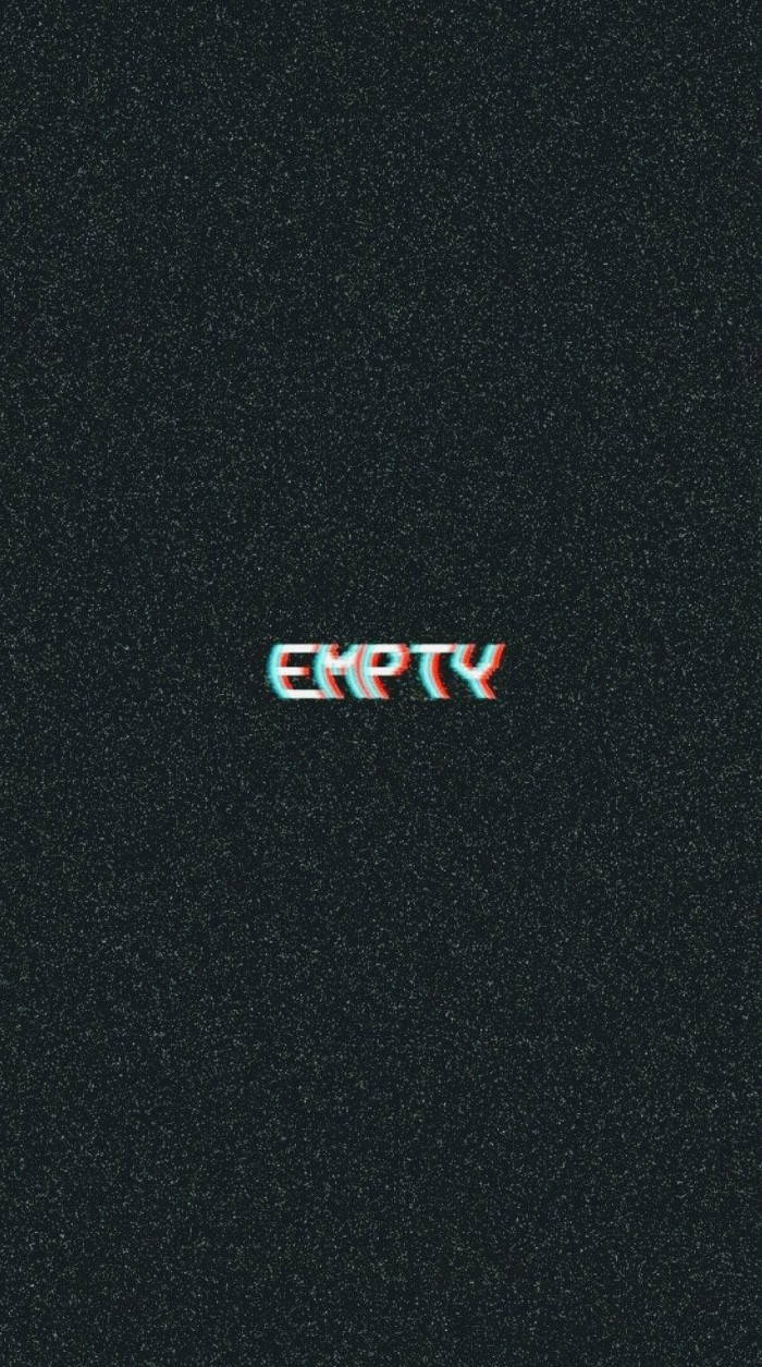 iPhone 桌布 壁紙 — 「empty」這個字在深色粒狀背景上發出紅色和青色的故障效果光芒。