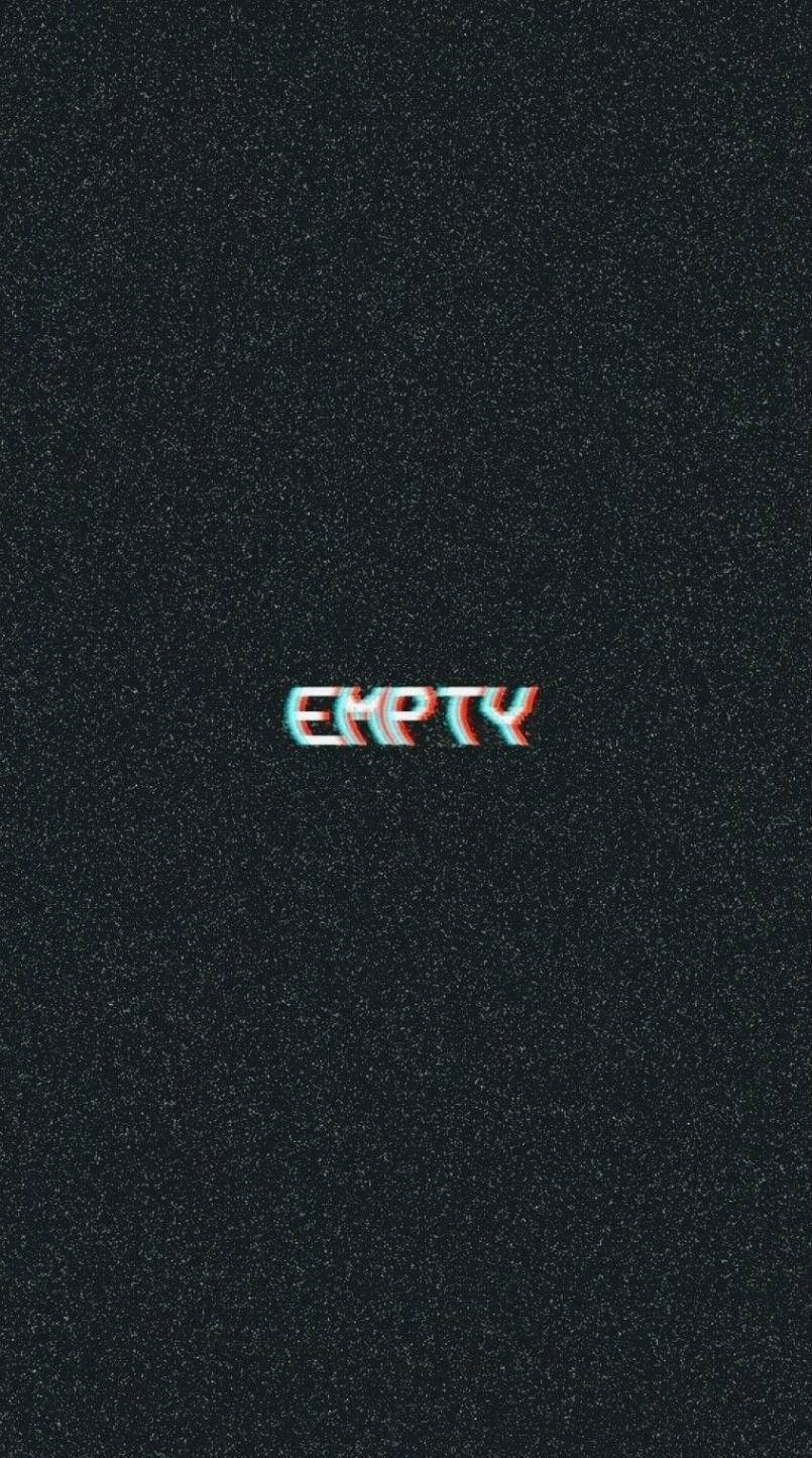 Word 桌布 壁紙 — 「empty」這個字在黑暗粗糙的背景上發出紅色和青色的故障效果光芒。