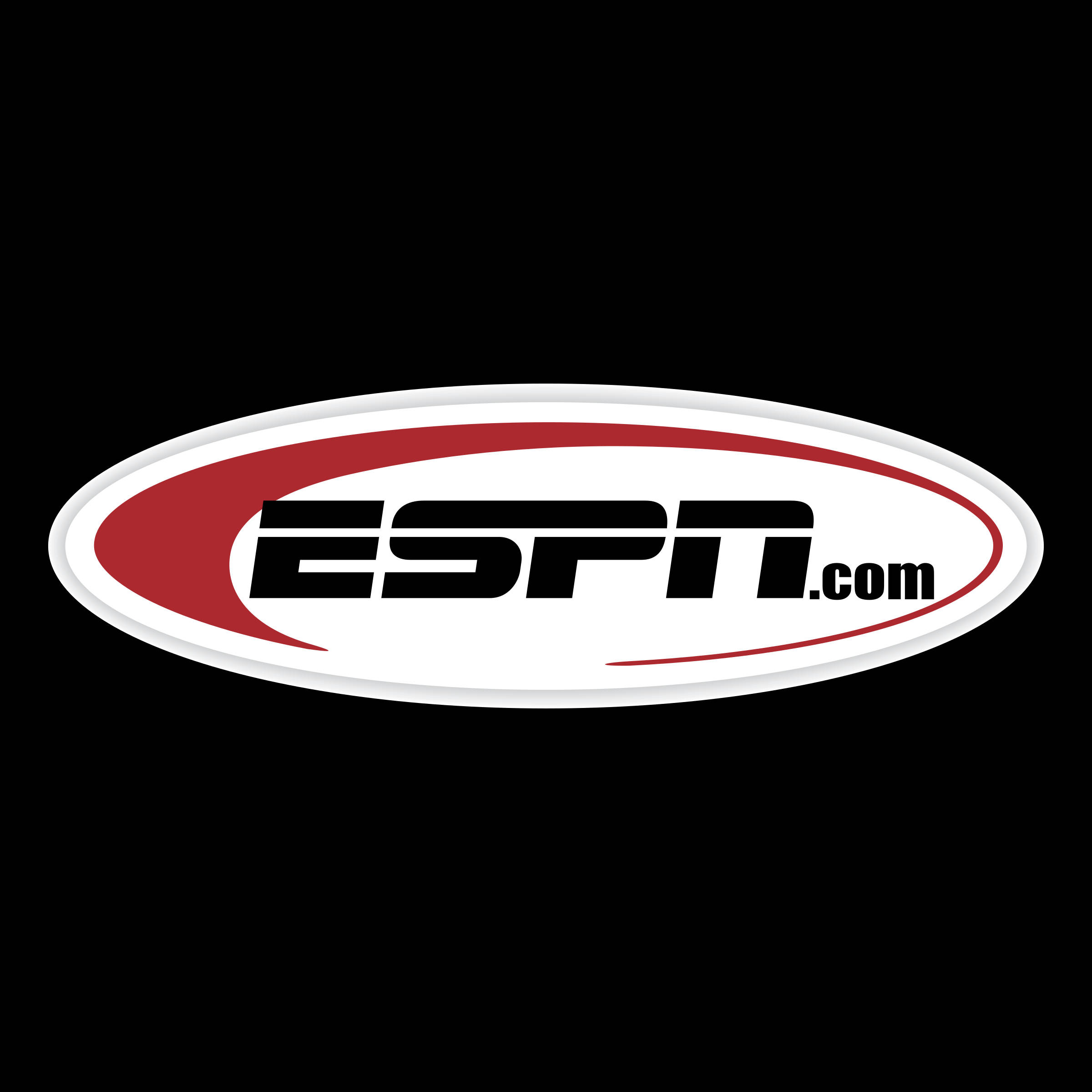 Espn 桌布 壁紙 — ESPN.com 標誌，以粗體黑色文字搭配紅色和白色曲線，置於黑色背景上。