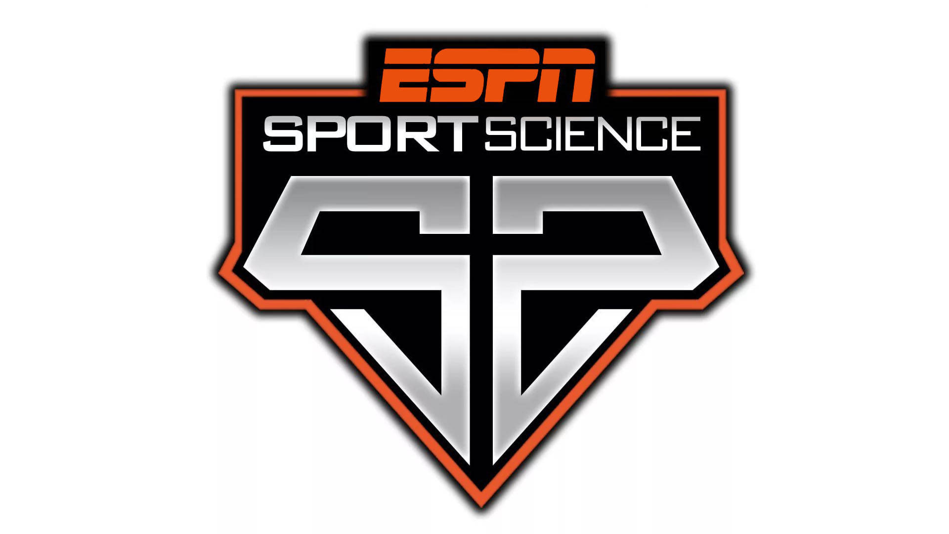 Espn 桌布 壁紙 — ESPN Sport Science 標誌，採用大膽的橙色和銀色盾牌設計，白色背景。