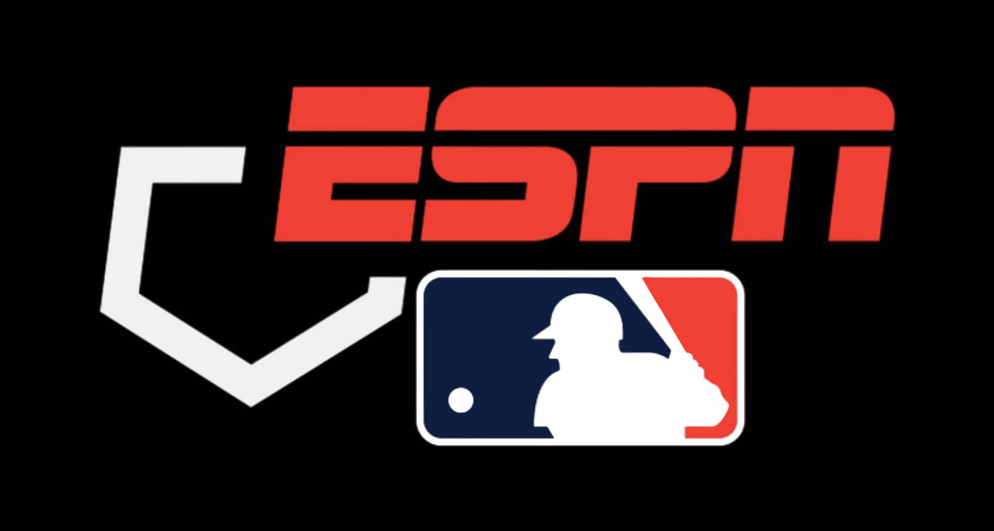 Espn 桌布 壁紙 — ESPN 和 MLB 標誌以粗體紅、白、藍色顯示在黑色背景上。
