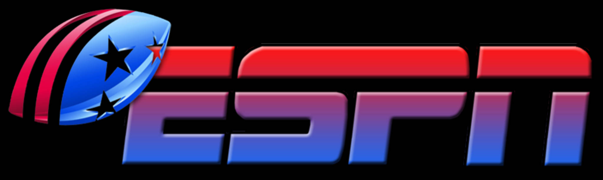 ESPN 桌布 壁紙 — ESPN 標誌，帶有粗體紅藍漸變文字和盾牌徽章，上有星星和條紋，背景為黑色。