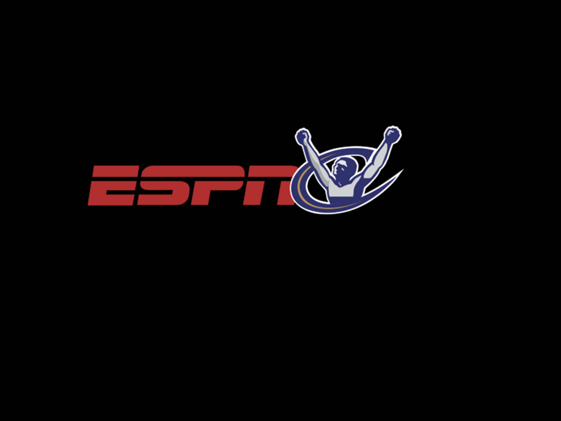 ESPN 桌布 壁紙 — ESPN 標誌，黑色背景上有一個紅、藍、白色的勝利運動員剪影。