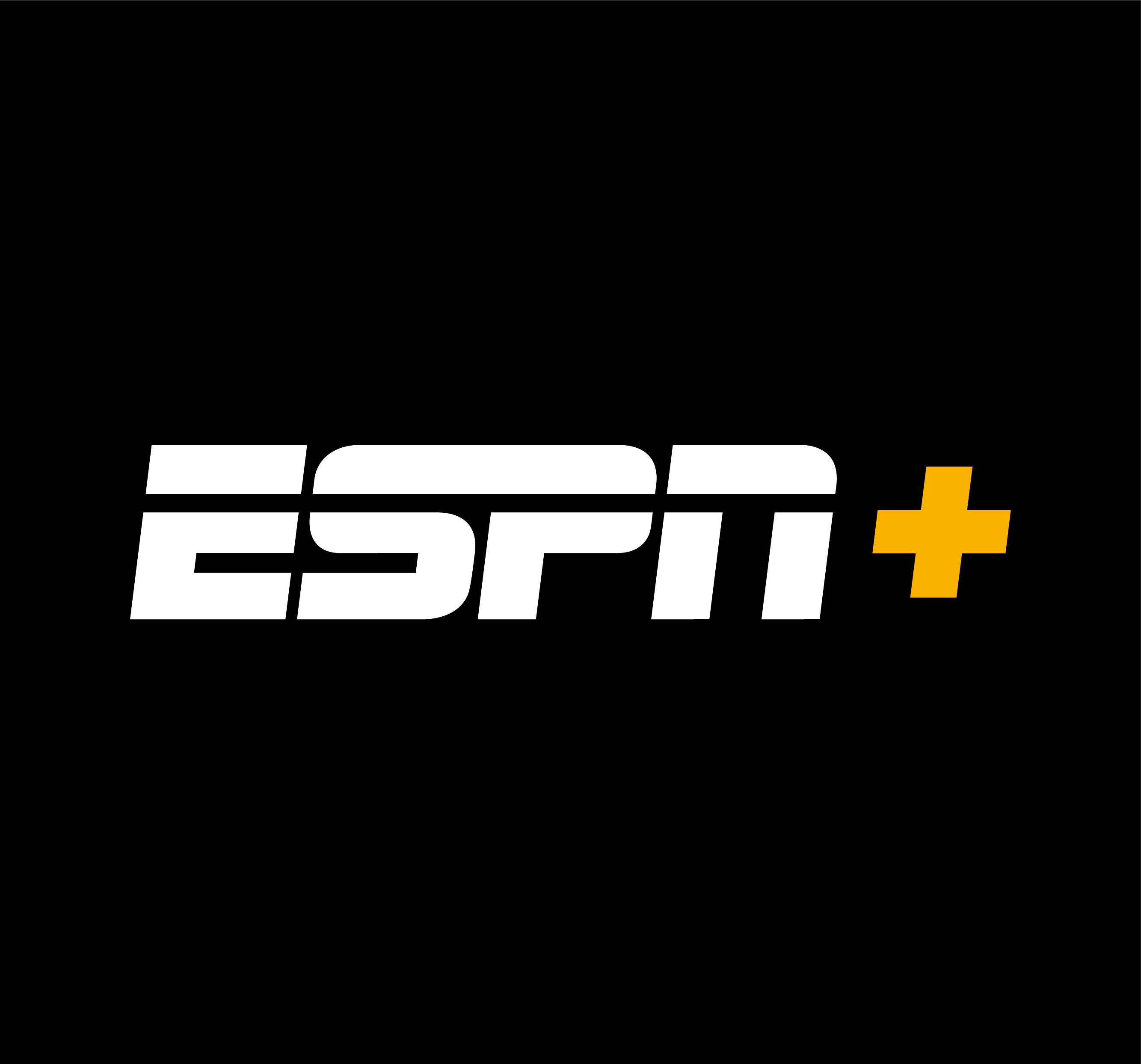 Espn 桌布 壁紙 — ESPN+ 標誌以粗體白色和黃色文字居中顯示在純黑色背景上。