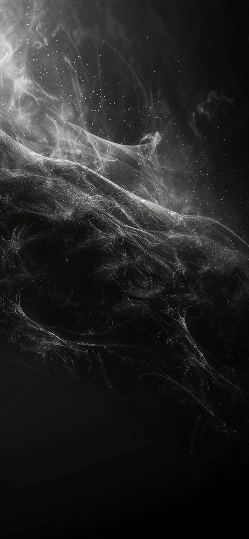  壁紙 — 空靈的宇宙星雲以單色旋轉，發光粒子在深空中飄移。