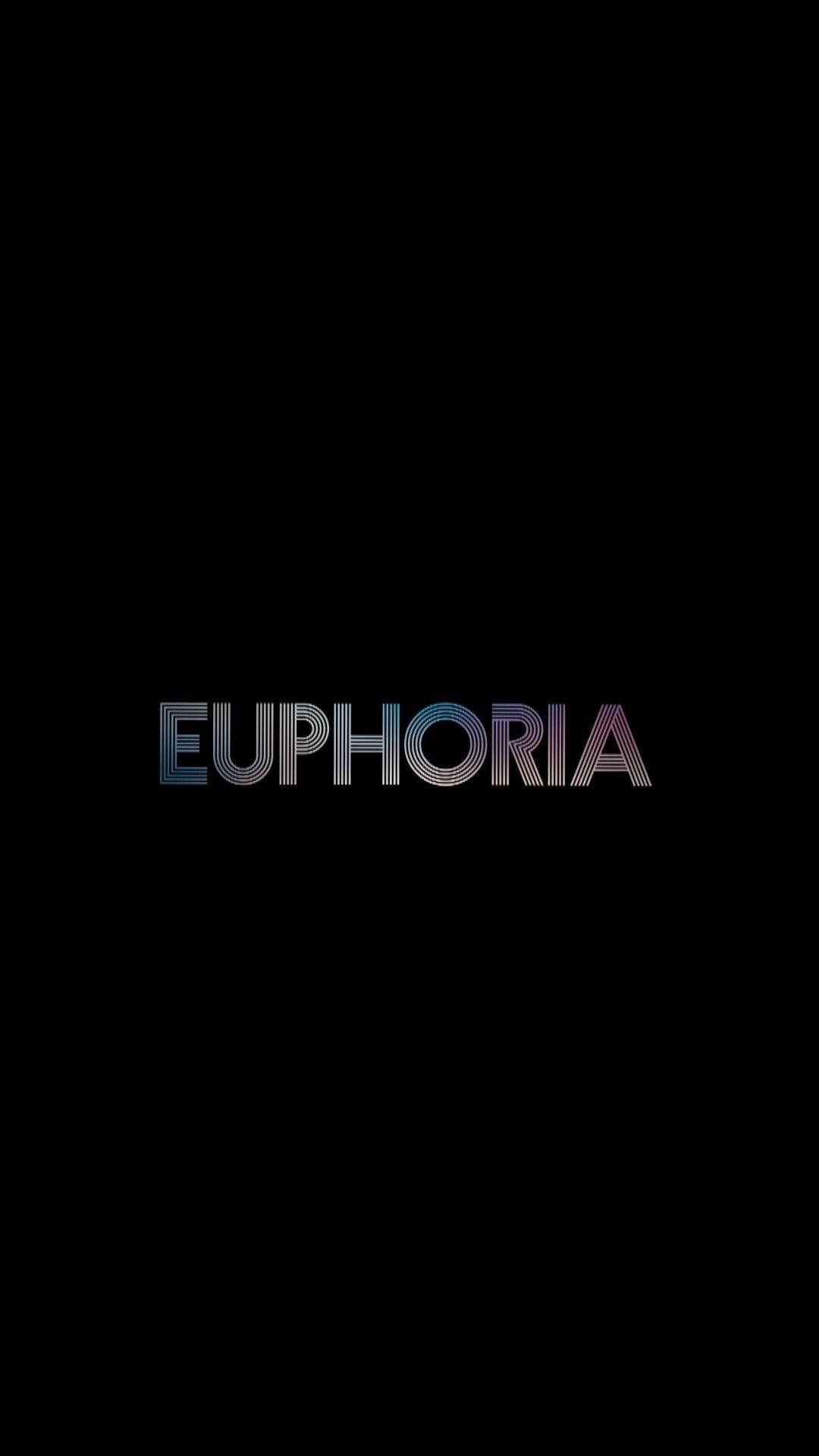 愉悅 桌布 壁紙 — 「EUPHORIA」一詞以藍色、紫色和粉紅色條紋的漸變在純黑色背景上發光。