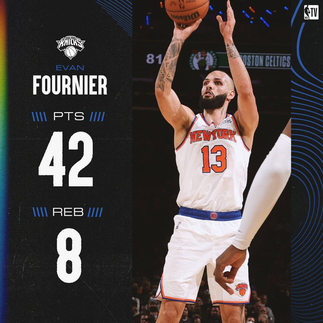 Evan Fournier 投籃，統計數據顯示42分和8個籃板。 — NBA 壁紙