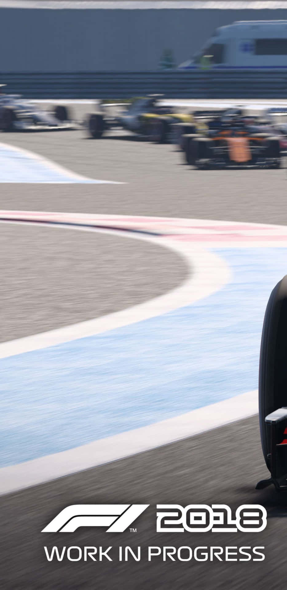 F1賽車在電子遊戲中於賽道彎道高速行駛。 — F1 壁紙