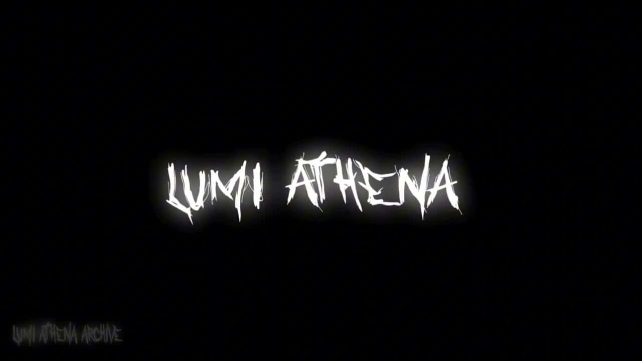  壁紙 — 發光的白色風格文字在純黑色背景上顯示LUMI ATHENA，角落有微弱的水印。