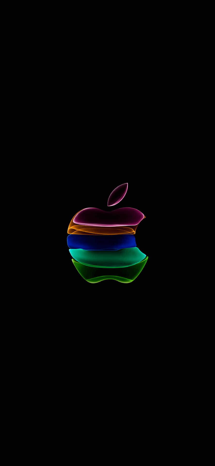 黑色背景上發光的彩虹Apple標誌 — iPhone X 壁紙