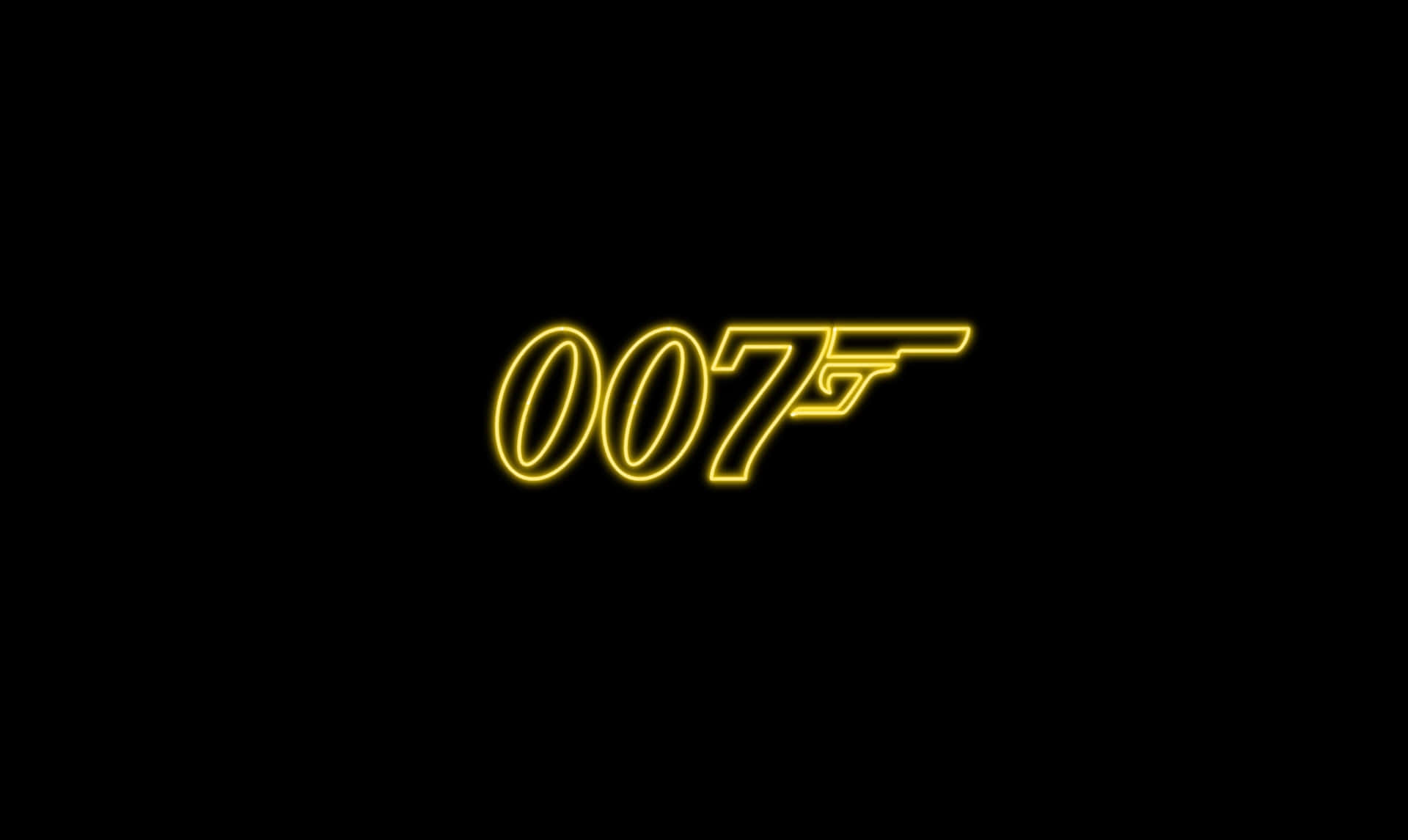  壁紙 — 發光黃色霓虹燈007標誌在純黑色背景上脈動，線條銳利清晰。