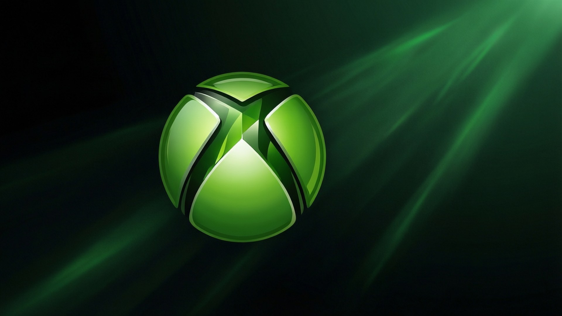 Minimalist Xbox Logo Glow 壁紙 — 發光的綠色Xbox標誌在深色漸變背景上散發光芒。