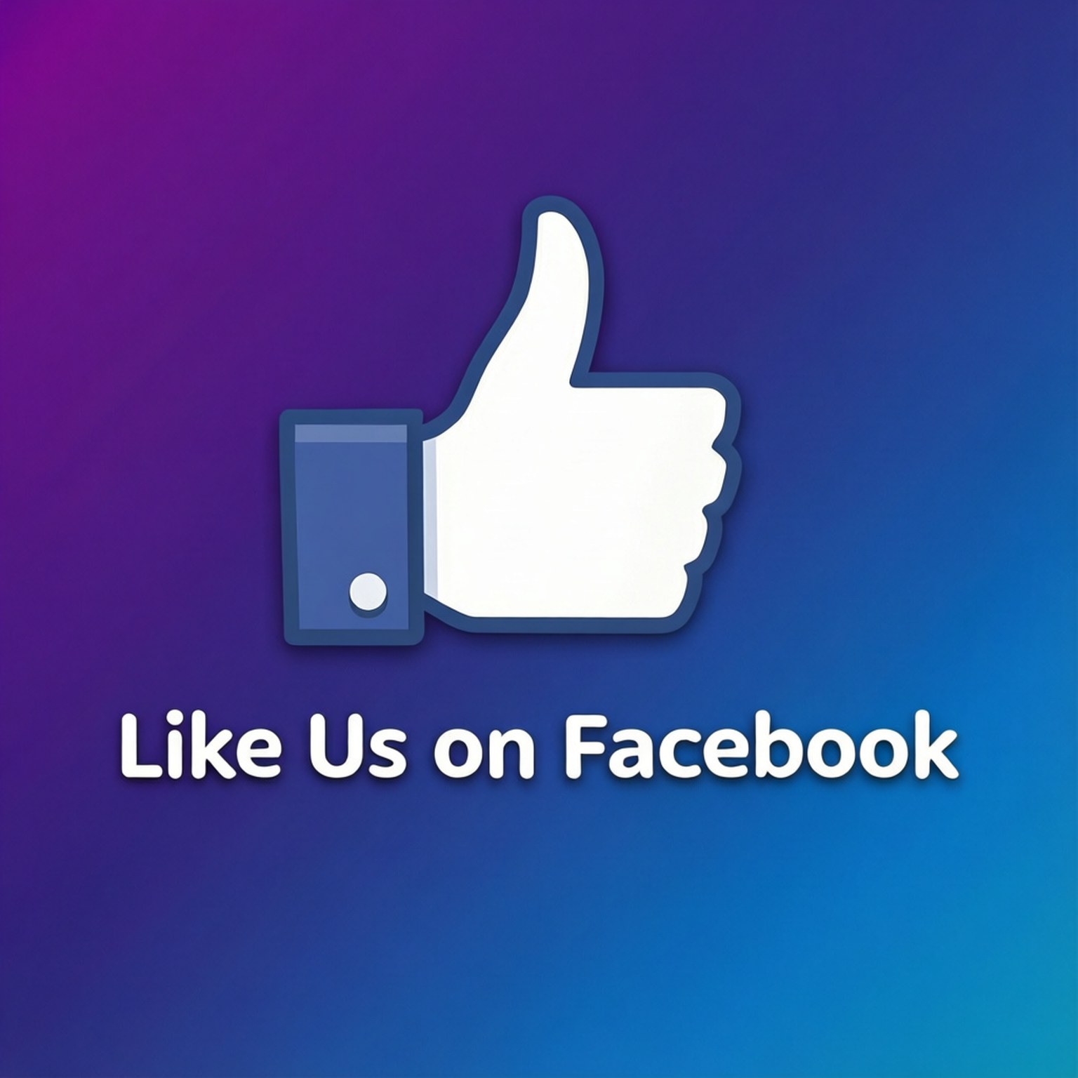 漸層Facebook 壁紙 — 一個白色Facebook豎起大拇指圖示，背景為紫色到藍色漸變，下方有文字。