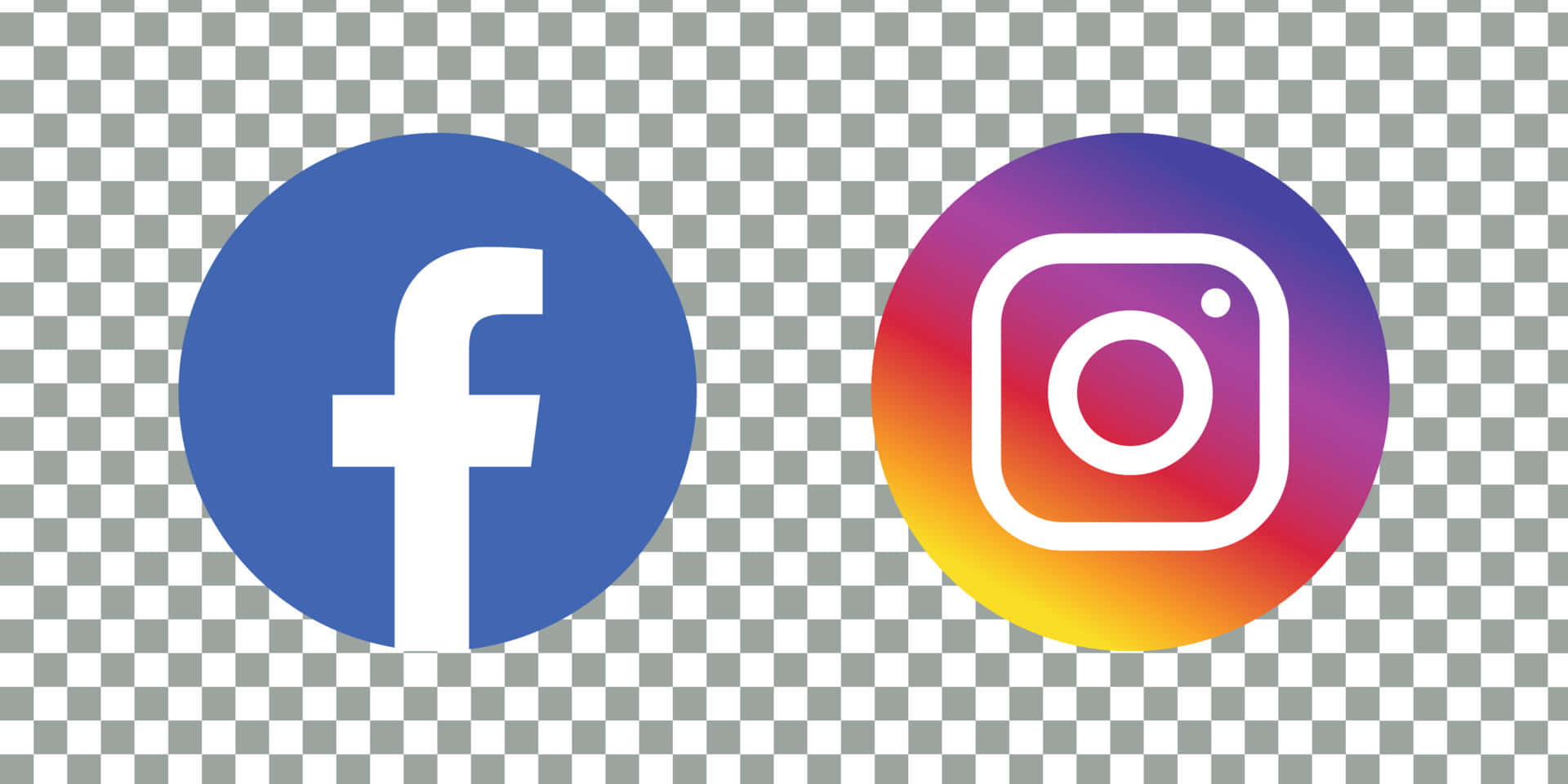Facebook 桌布 壁紙 — Facebook 和 Instagram 標誌並排顯示在透明棋盤背景上。
